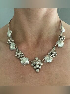 Vintage Taxco Sterling Silver Grape Necklace 925 Mexico